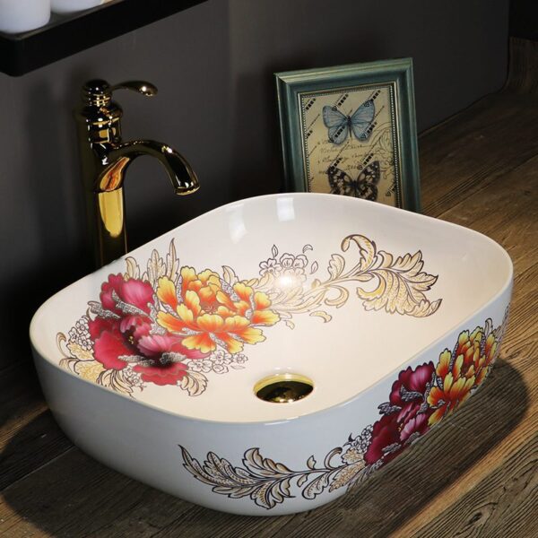 Bồn rửa tay bằng gốm sứ chống bắn tung tóe trên sân khấu cổ điển Chậu rửa nghệ thuật kích thước lớn Chậu rửa mặt ngoài trời ban công bồn nước - Hình ảnh 2